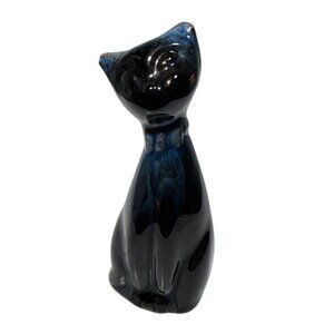 Blue Mountain Pottery Cat Kitten 3" Tall Blue & Black Drip Glaze Canada READ Vtg